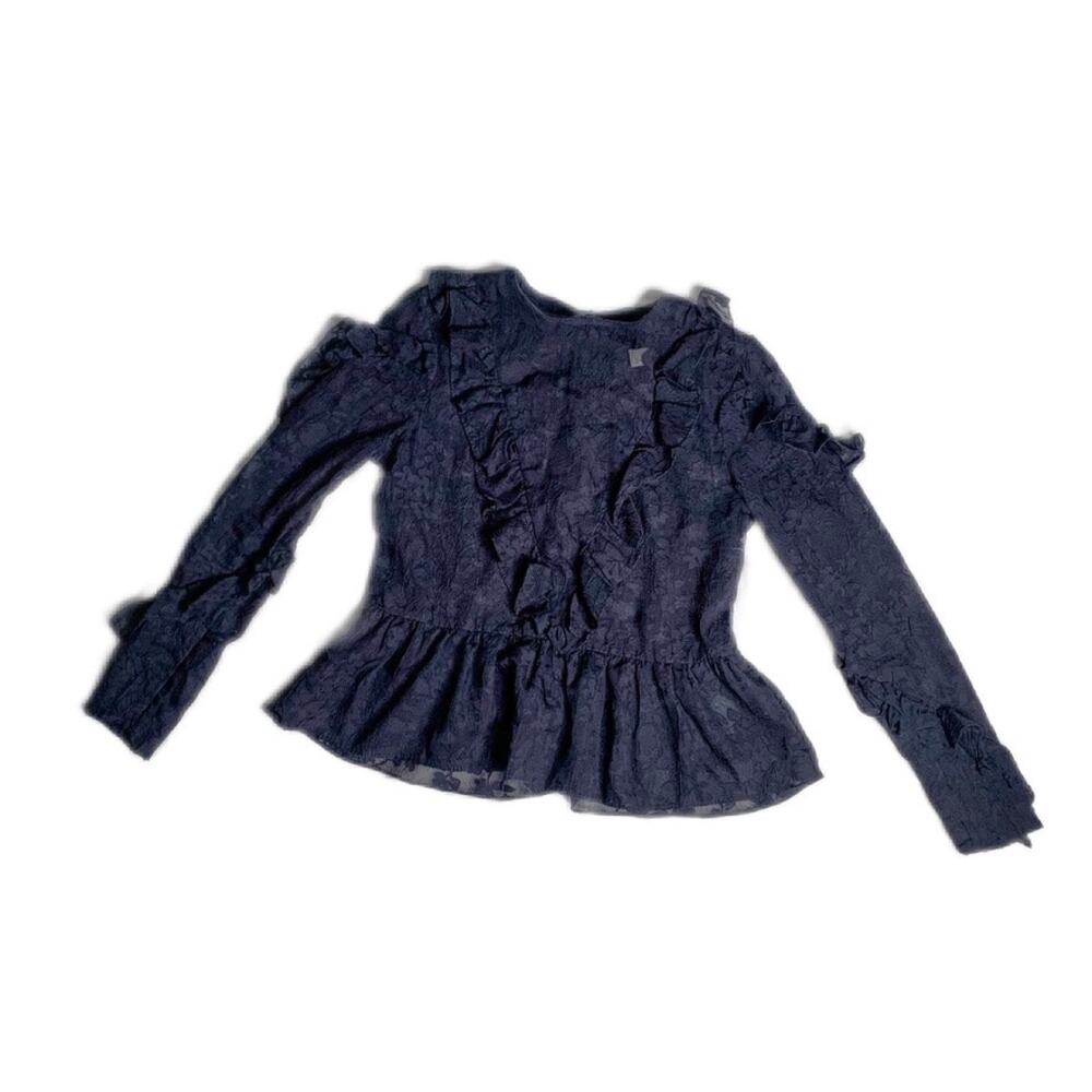 Black Halloween Wednesday Addams Sheer Ruffle Sculptural Victorian Blouse
